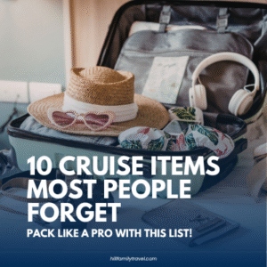 Cruise packing list showing travel bag with items many travelers forget to bring on a cruise