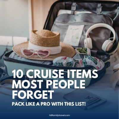 Cruise packing list showing travel bag with items many travelers forget to bring on a cruise