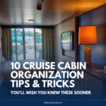 Cruise ship cabin with balcony organized using simple storage tips and space-saving ideas