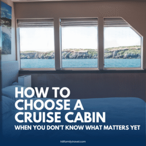 Cruise cabin with ocean view windows overlooking the water, used for a blog post about how to choose the right cruise cabin.