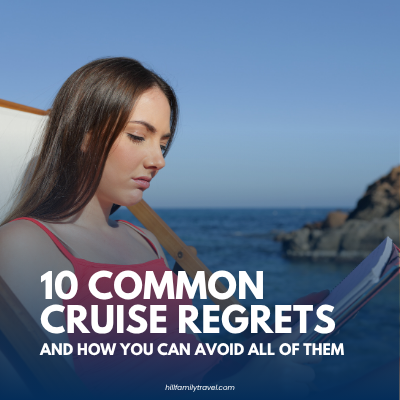 Woman sitting on a cruise ship balcony looking down while text reads “10 Common Cruise Regrets and How You Can Avoid All of Them.”