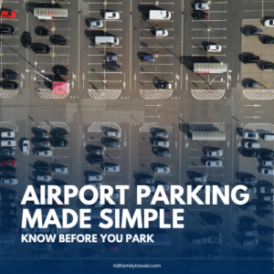 Aerial view of an airport parking lot with the words “Airport Parking Made Simple: Know Before You Park.”